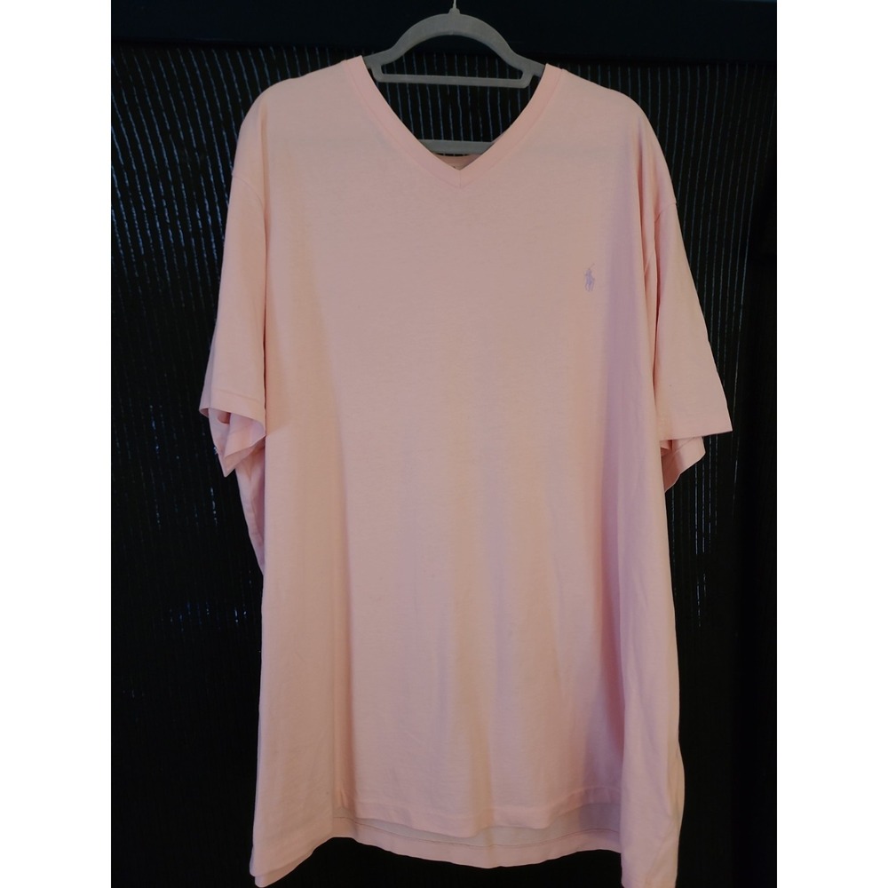 Polo Ralph Lauren Mens V-Neck T-Shirt 3XB Pink Short Sleeve Cotton Pony Logo